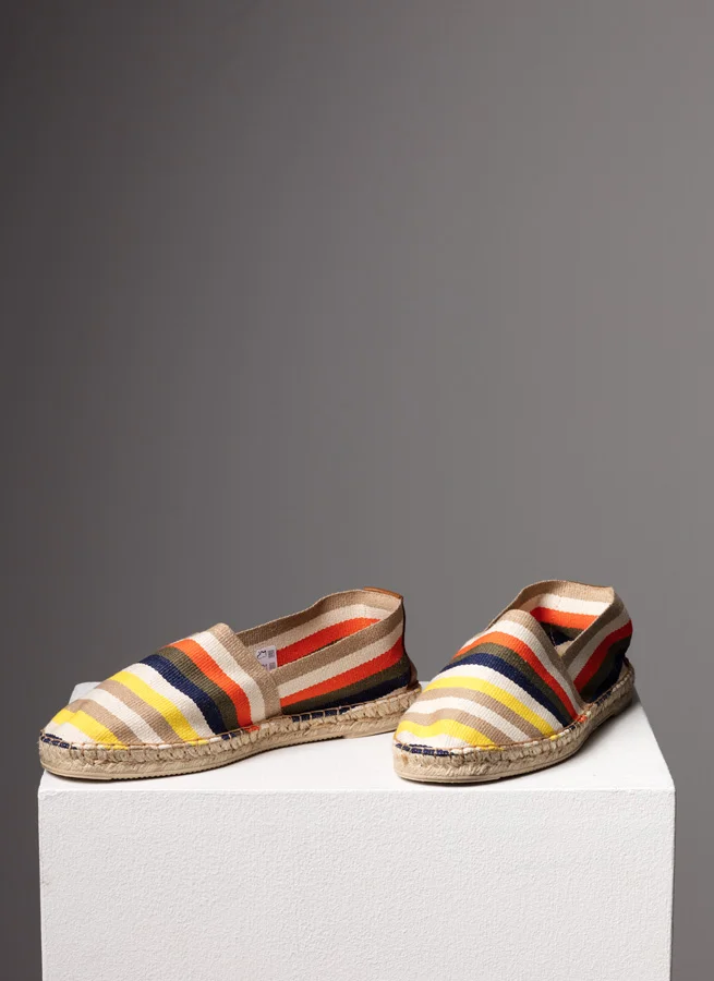 Espadrille tyg Stripes blå/orange/natur