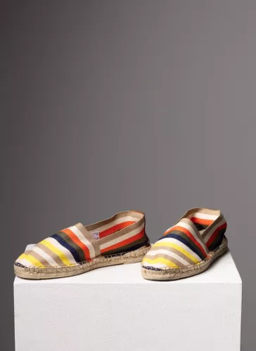 Espadrille tyg Stripes blå/orange/natur