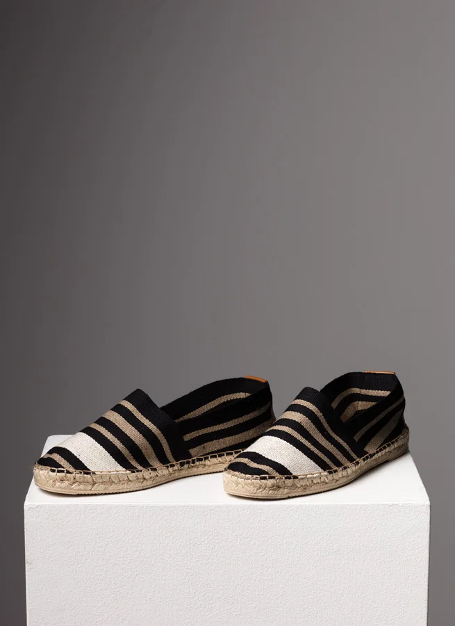 Espadrille tyg Stripes svart/beige