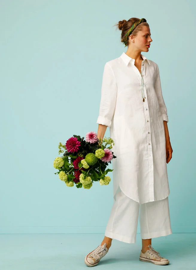 FLORA linneskjorta Offwhite