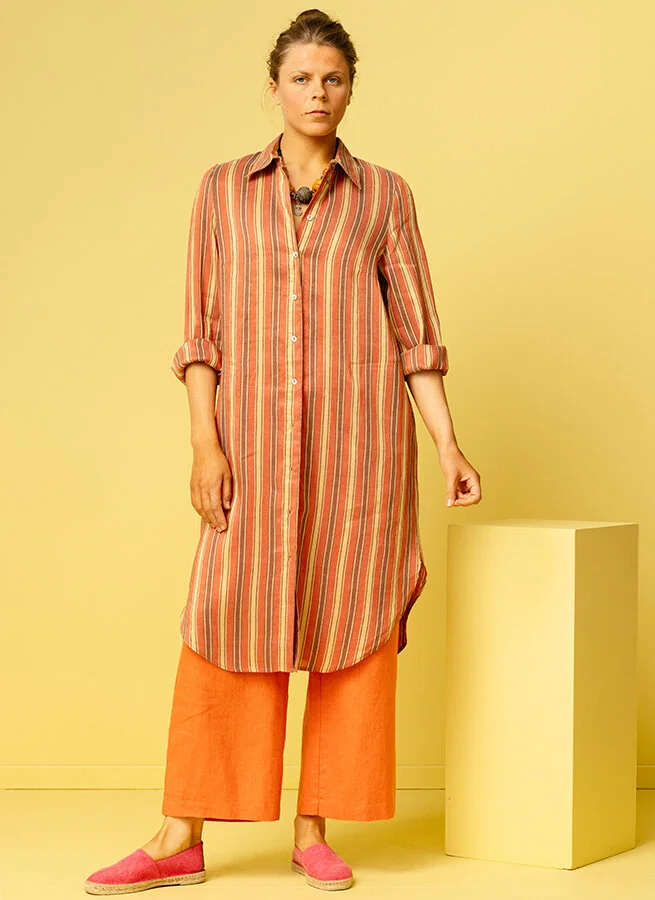 FLORA linneskjorta Randig