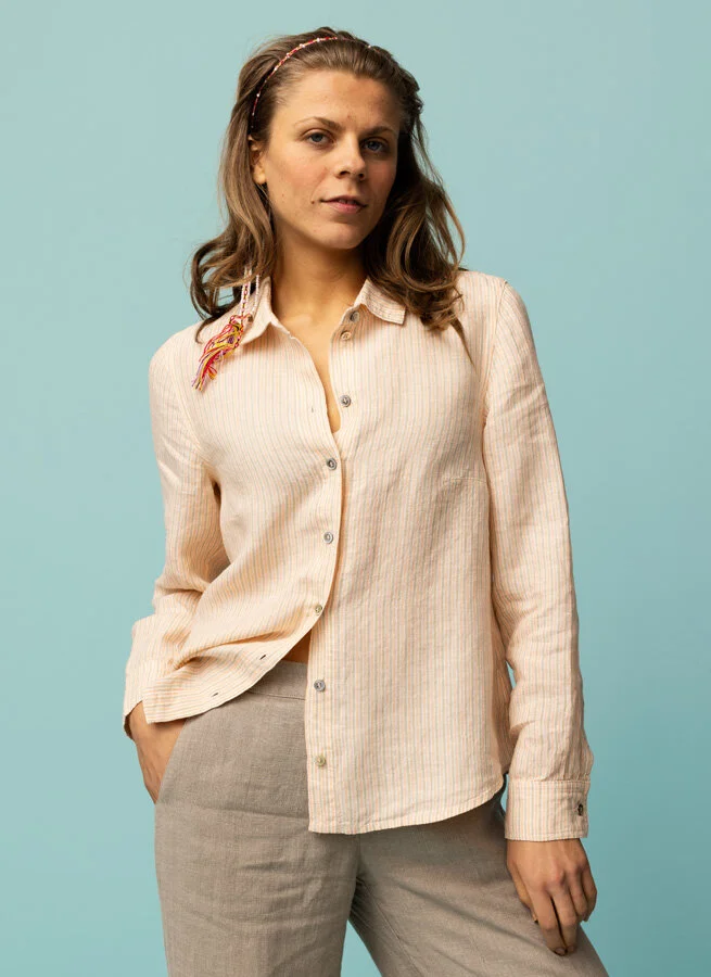 KAKAN linneskjorta Aprikos Rand