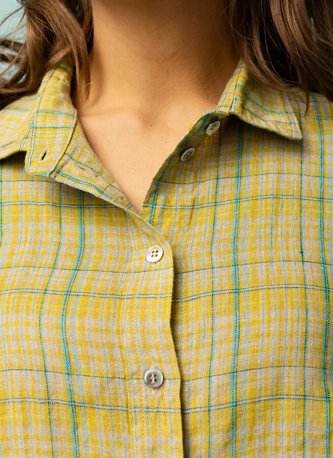 KAKAN linneskjorta Lime Ruta