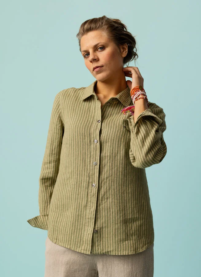 KAKAN linneskjorta Grön Rand