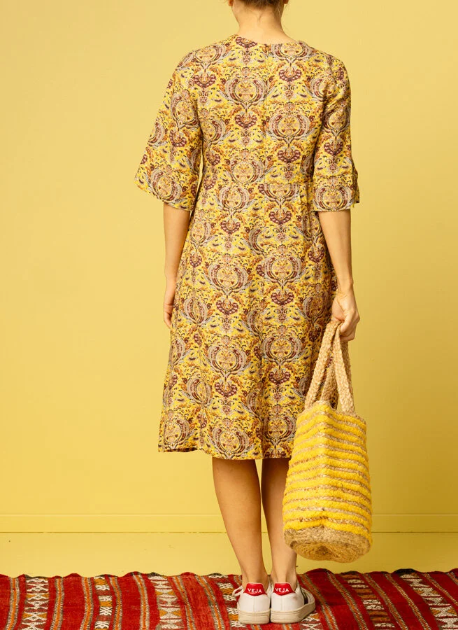 KAMALA linneklänning Emblem Gul