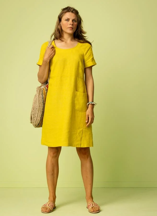LIVIA linneklänning Solgul