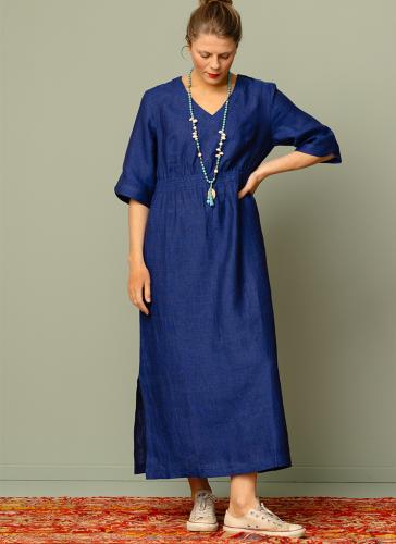 MADRAS linneklänning Blå agat