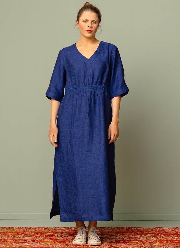 MADRAS linneklänning Blå agat