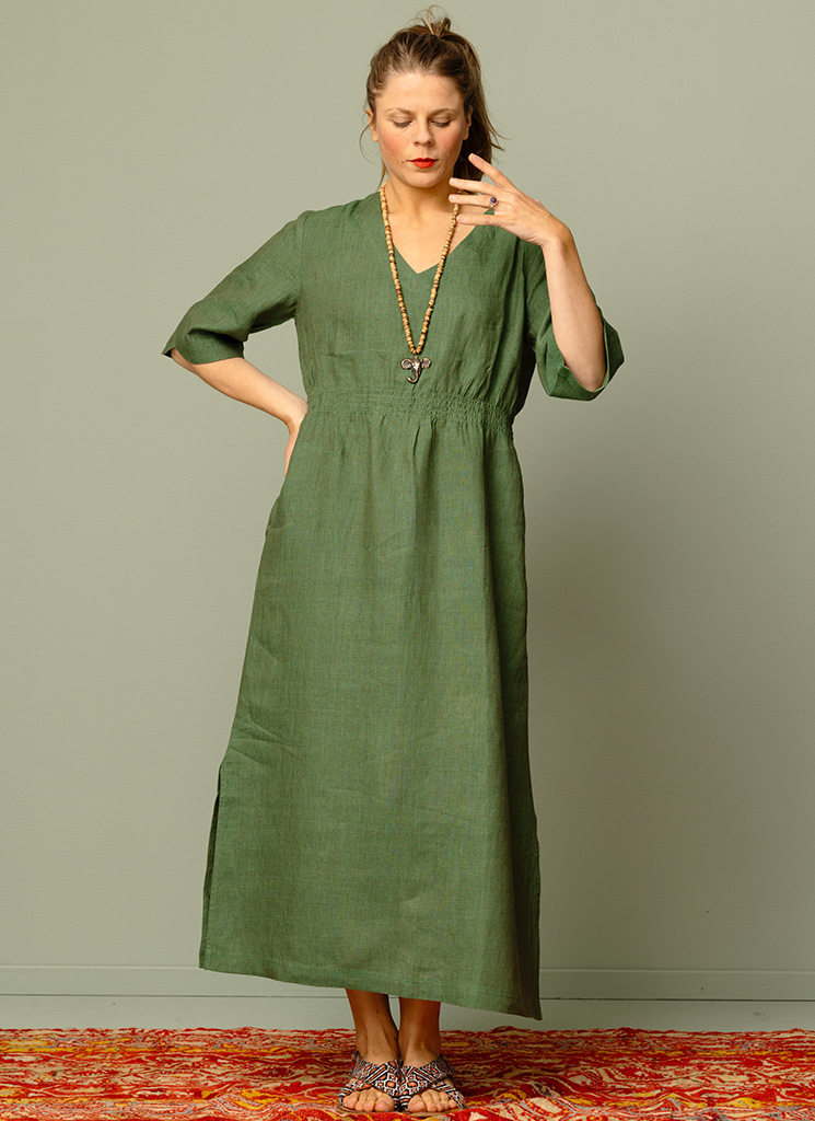MADRAS linneklänning Grön granat