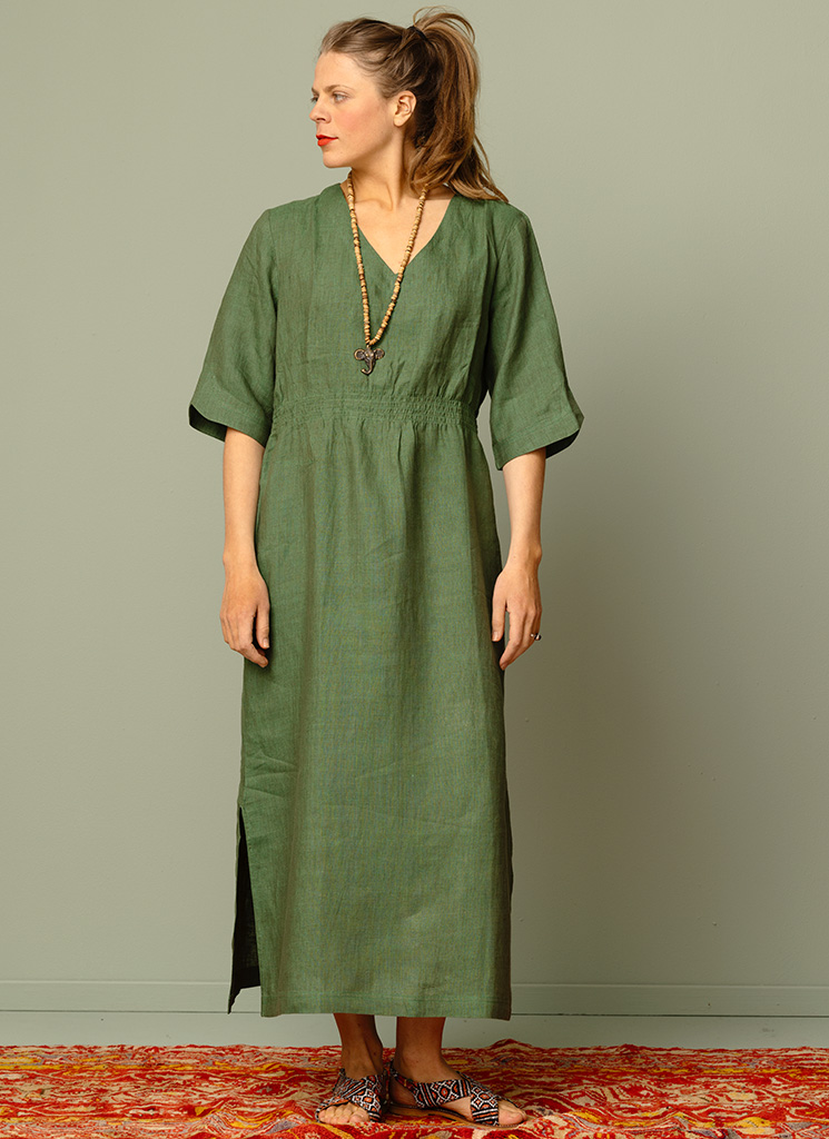 MADRAS linneklänning Grön granat