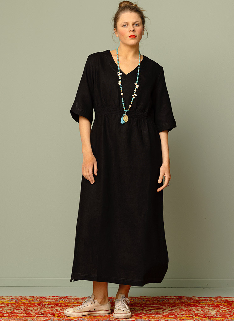 MADRAS linneklänning Svart