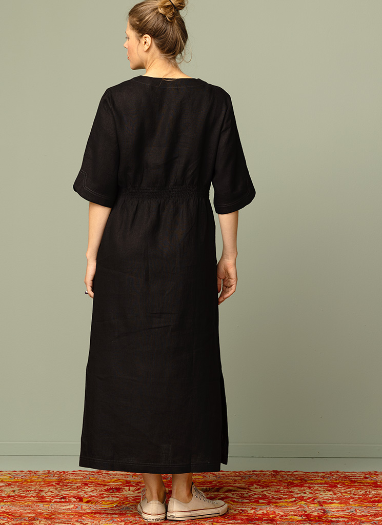 MADRAS linneklänning Svart