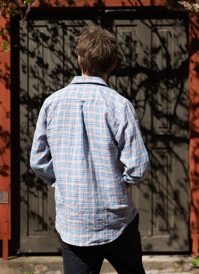 MAX herrskjorta linne Blårutig