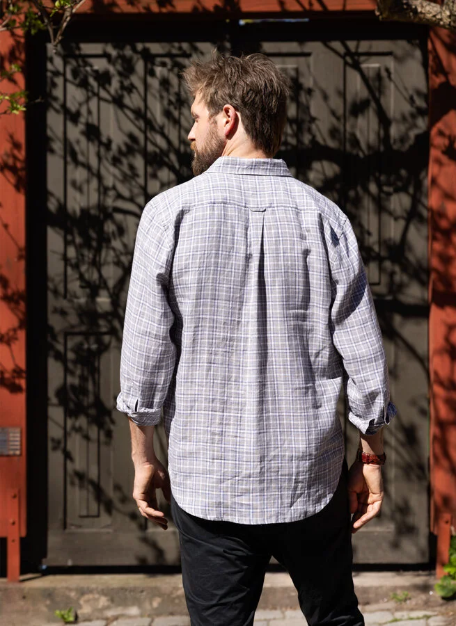 MAX herrskjorta linne Grårutig