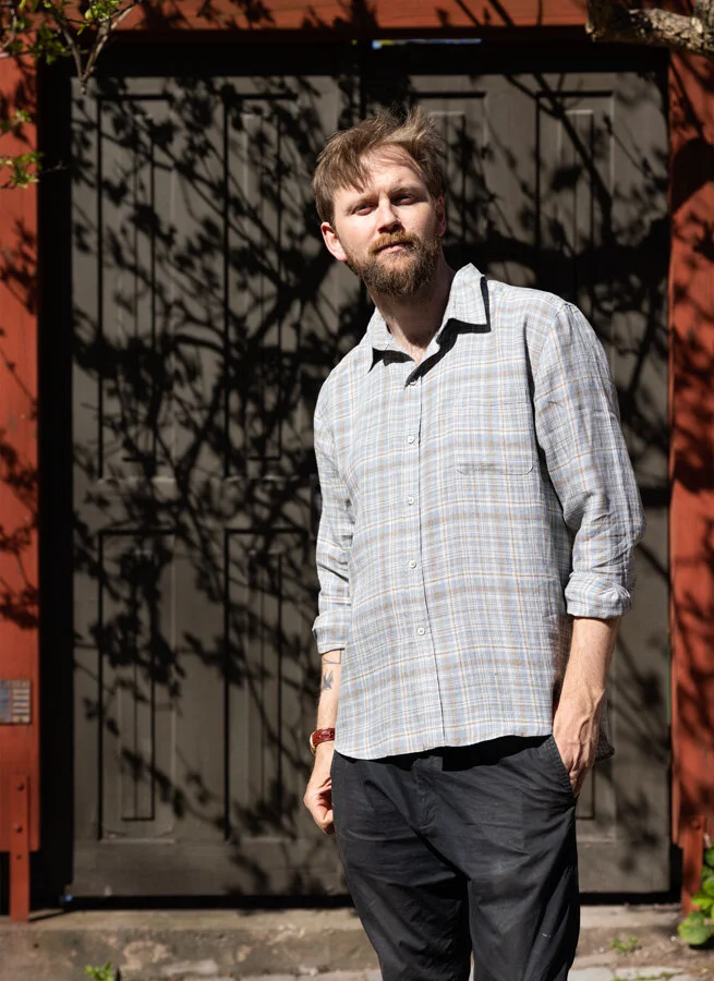 MAX herrskjorta linne Mussla rutig