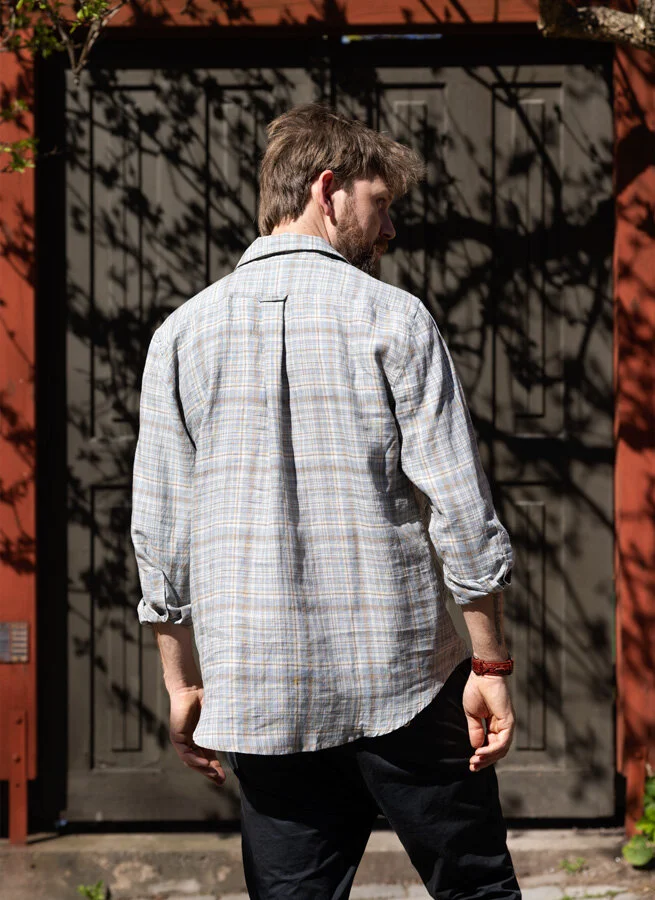 MAX herrskjorta linne Mussla rutig