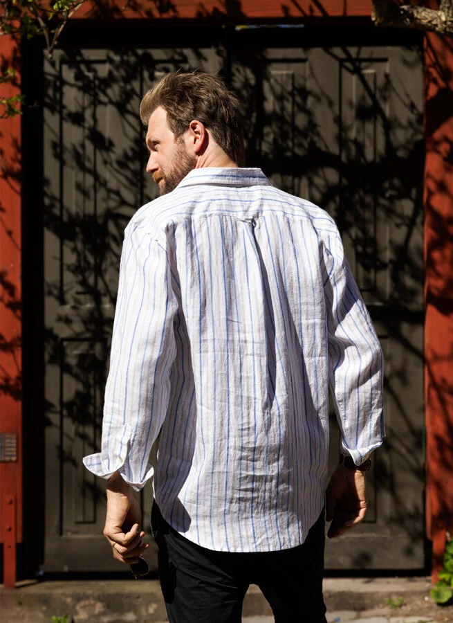 MAX herrskjorta linne Randig