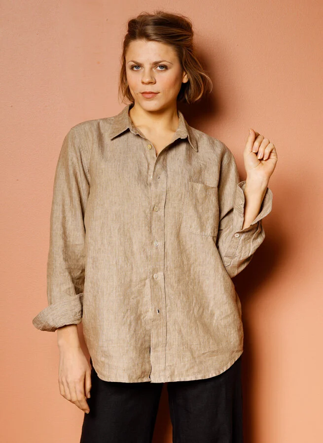 MAXA linneskjorta Olivmelange