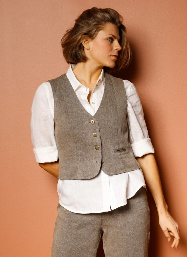 MORRIS twillväst Olivmelange