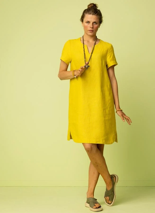 REEZE linneklänning Solgul