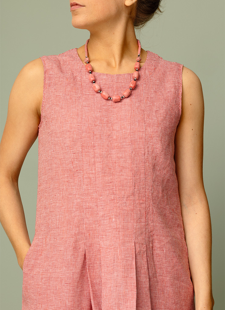 SARA linneklänning röd pepita