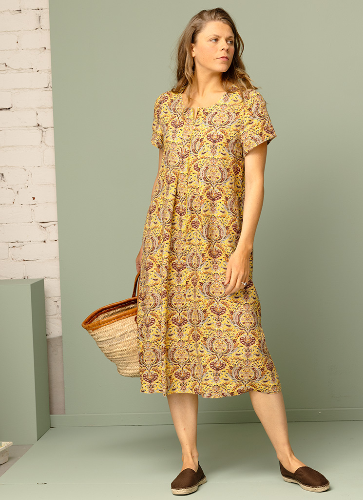 SOLAN linneklänning gul emblem