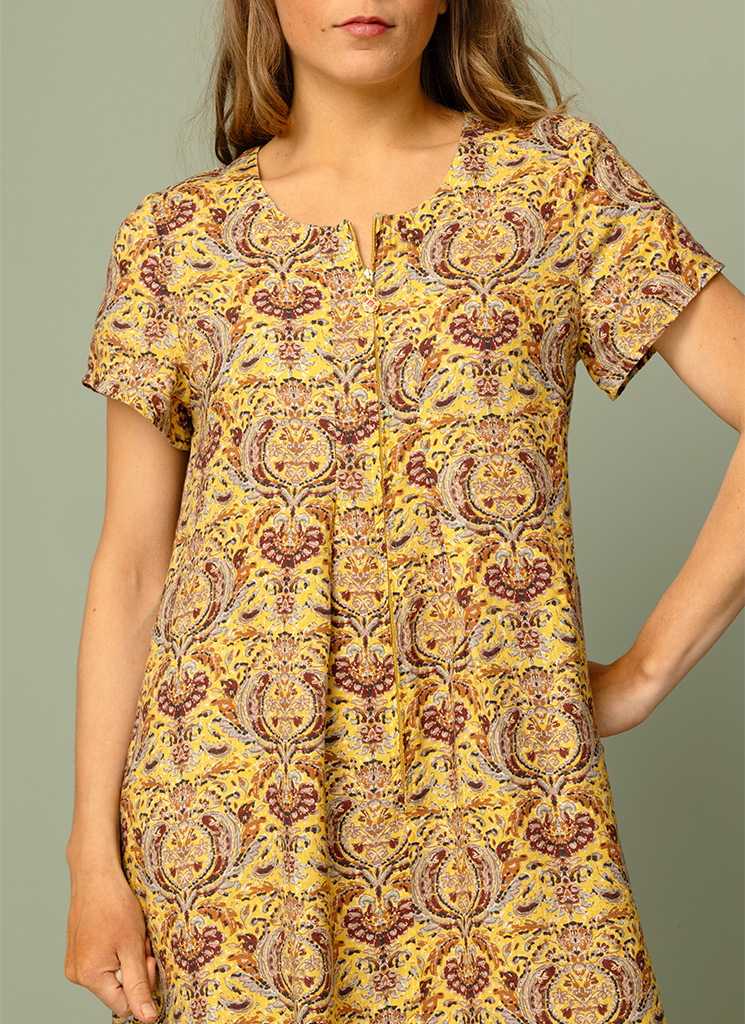 SOLAN linneklänning gul emblem