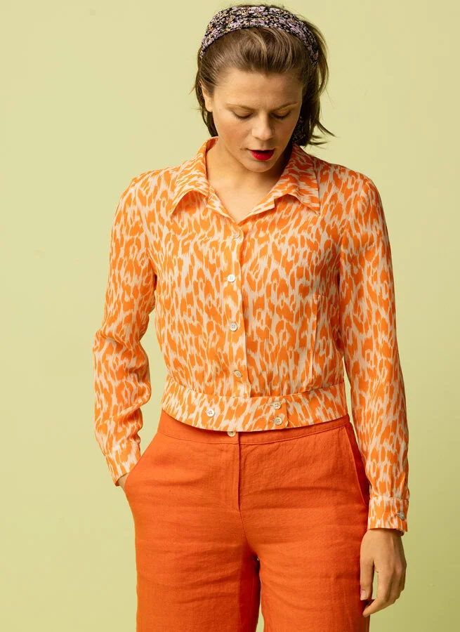 TANJA viskosblus Orange Fläck