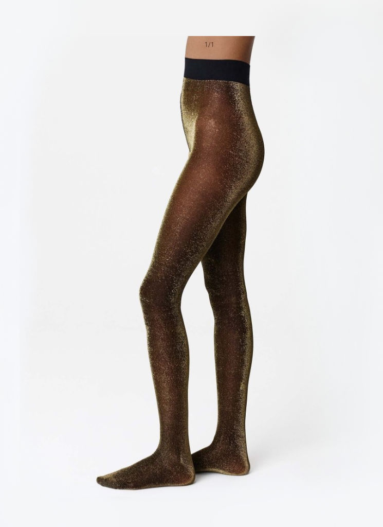 Tora guld och svarta strumpbyxor Swedish Stockings. K&US Kandus Stockholm Södermalm