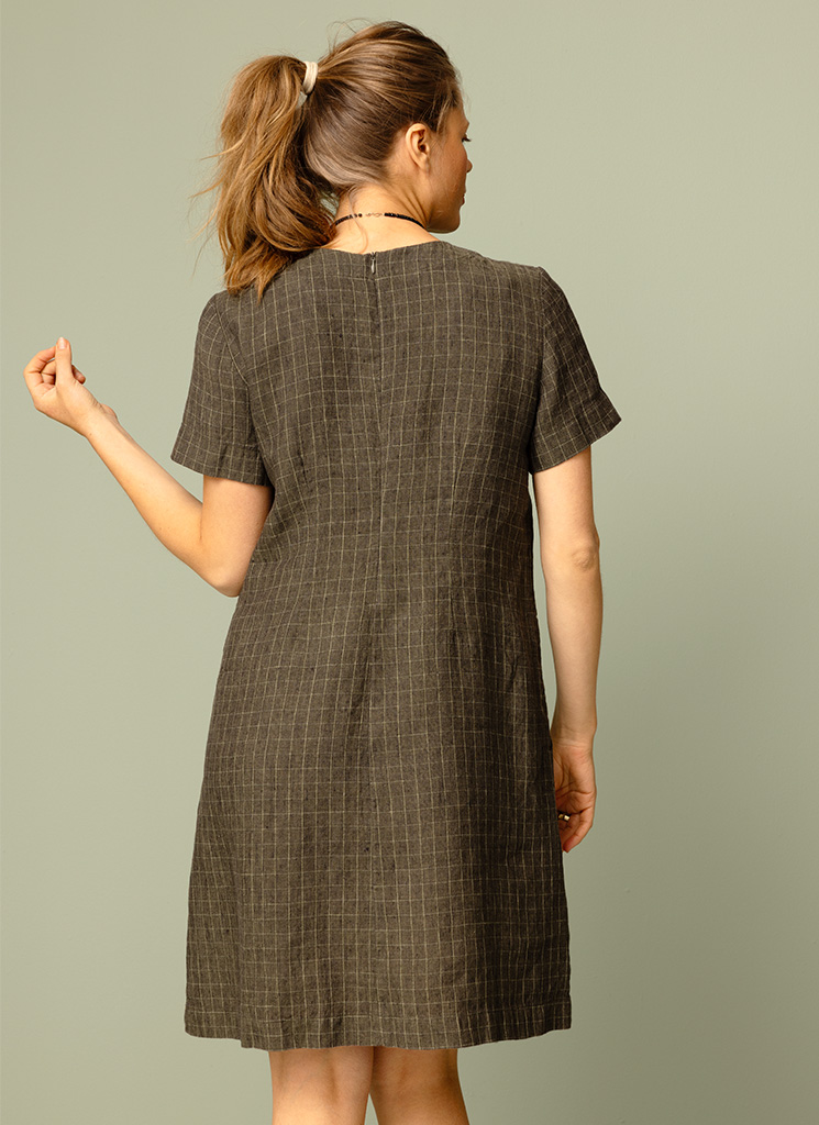 TWINNY linneklänning grön ruta