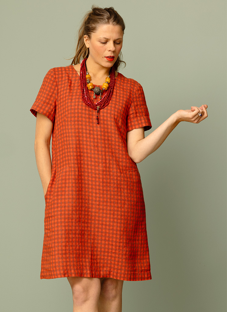 TWINNY linneklänning tulpan ruta