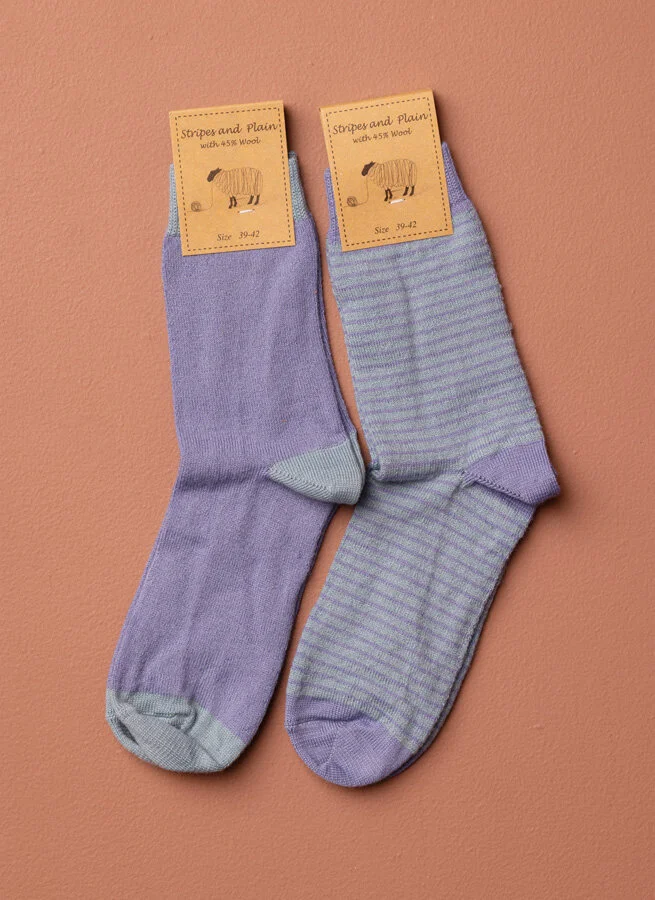 Ullstrumpor Rand/Solid Lavender/turk