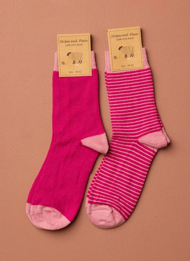 Ullstrumpor Rand/Solid Cerise/rosa