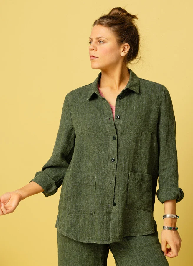 UNN linneskjorta Korn Grönblå