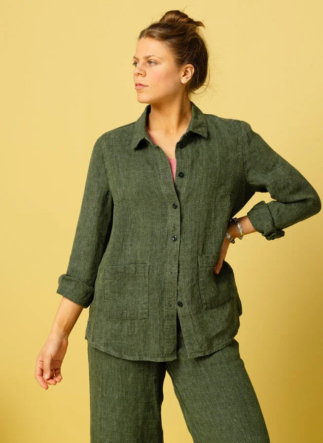 UNN linneskjorta Korn Grönblå