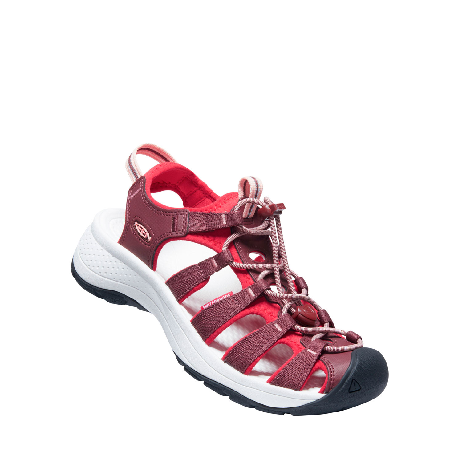 Sidovy på den breda och lätta sandalen Keen W Astoria West Sandal i roströd och röd
