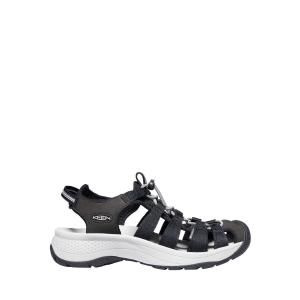 Den lätta, svart och vita sandalen Keen W Astoria West Sandal med bred läst sedd från sidan.