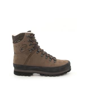 Utsidan av den extra breda versionen av vandringskänga Meindl Island. Brun.