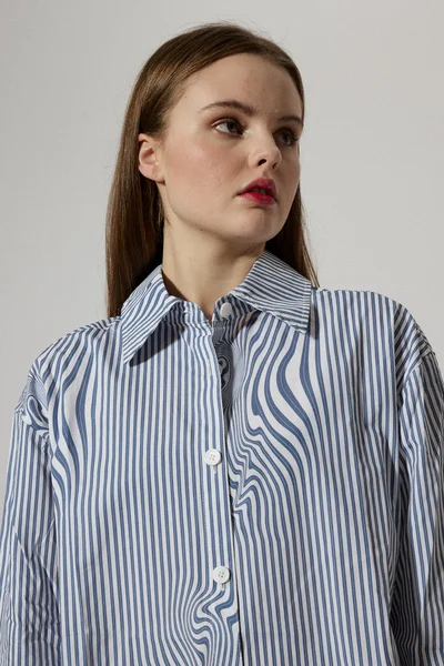 STELLA SHIRT BLUE GLITCH STRIPE BRIXTOL TEXTILES
