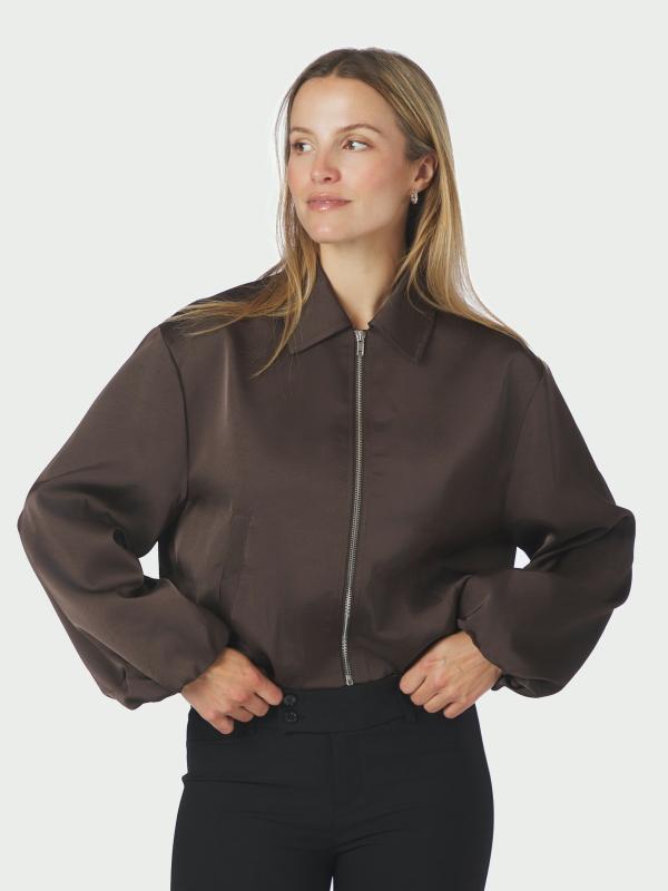 DENIELLE HEAVY SATEEN JACKET DARK BROWN NEO NOIR