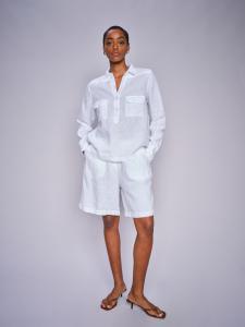 MMEMMIE LINEN BERMUDA SHORTS WHITE MOSMOSH