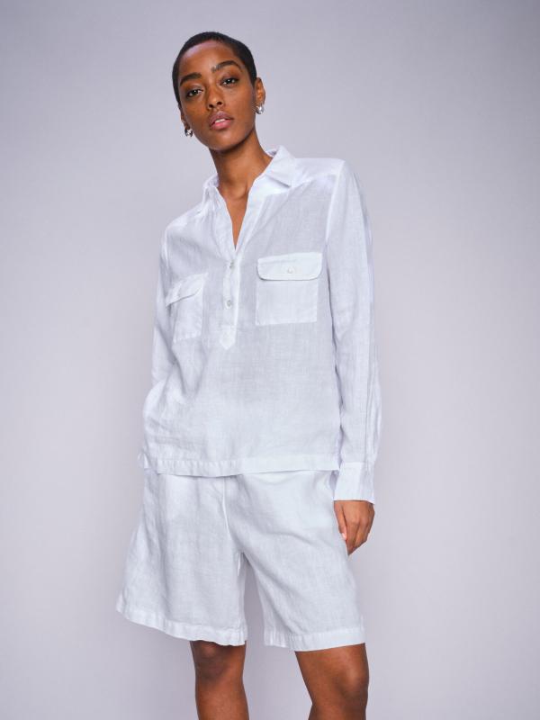 MMENNA LINEN POCKET BLOUSE WHITE MOSMOSH