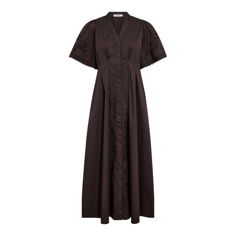 POPPYCC EMB PLEAT DRESS PALE DARK BROWN CO'COUTURE