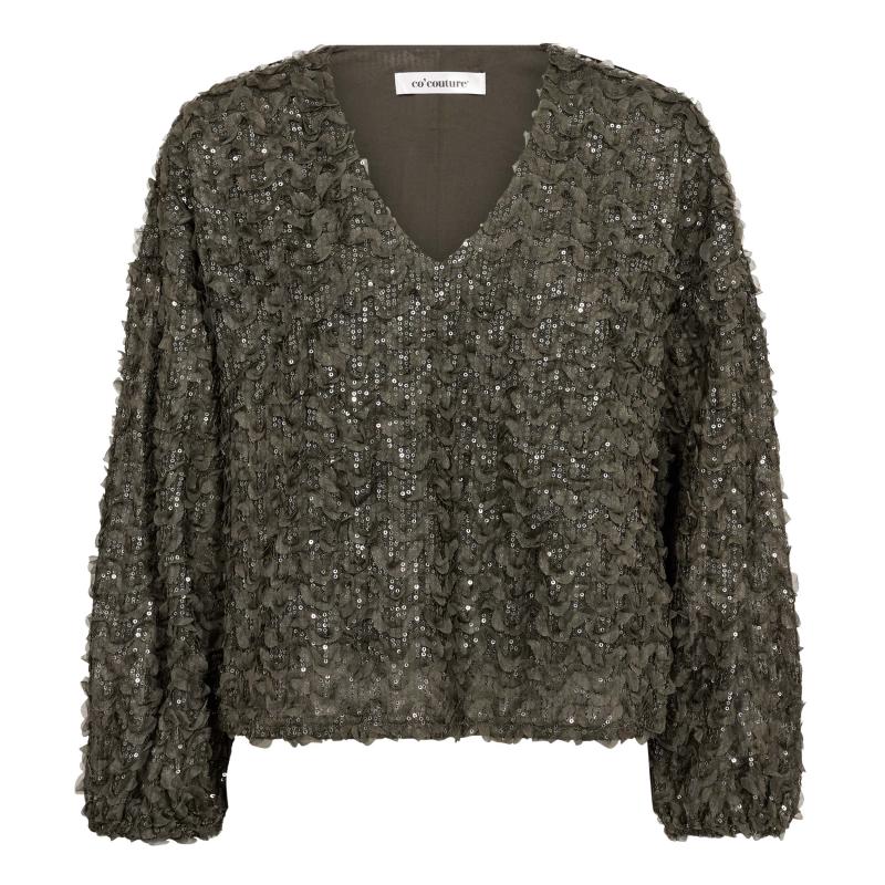 MALINACC SEQUIN V-BLOUSE DUSY ARMY CO'COUTURE