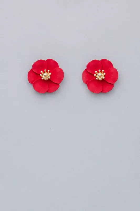 FLOWER SMALL EARRINGS RED PEARL BOW19