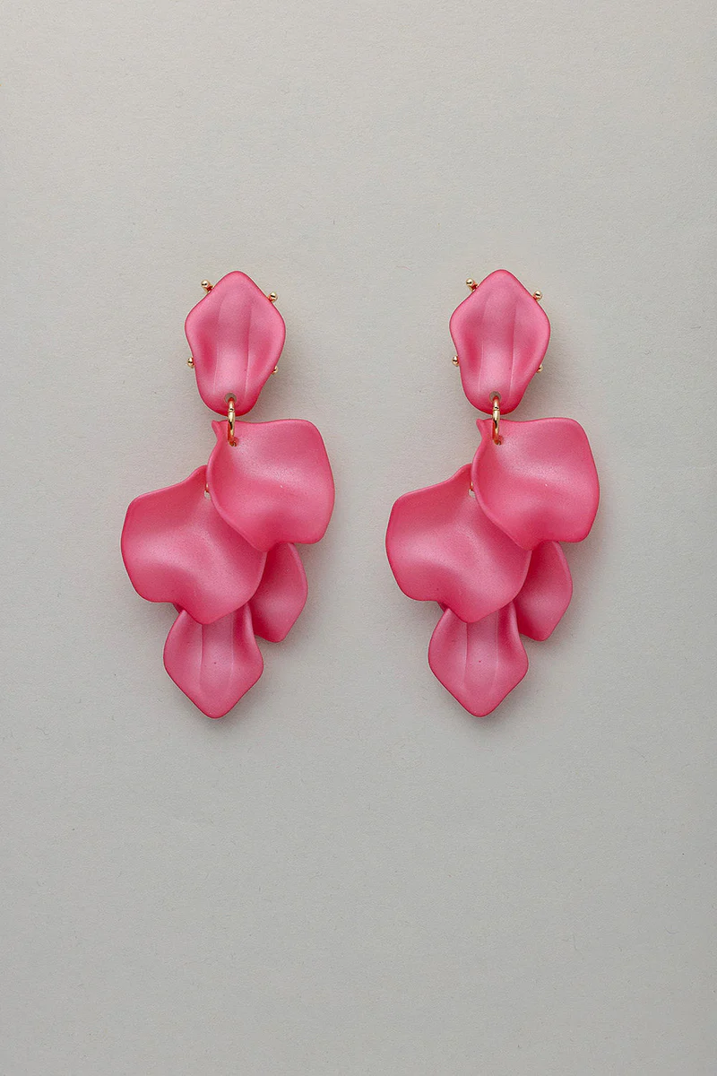 LEAF EARRINGS PEARL STRONG PINK 4 LEAVES BOW19