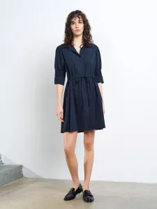 CAMBRIA COTTON CICNCHED WAIST DRESS NAVY FRENCH CONNECTION