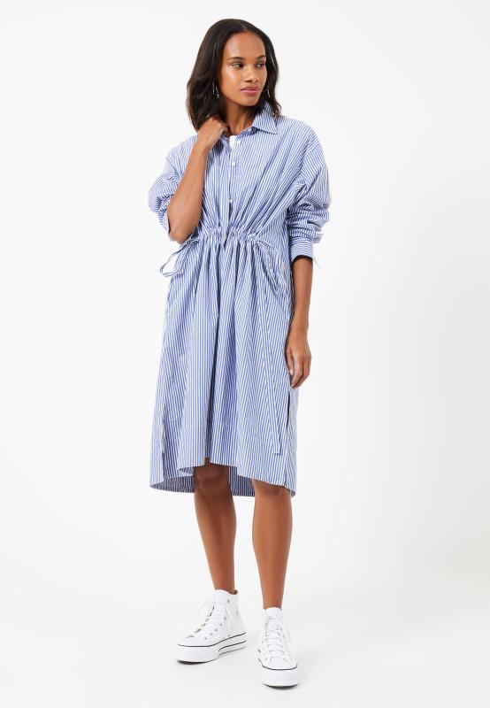 RHODES POP SHIRT DRESS LINEN WHITE/MARINE FRENCH CONNECTION