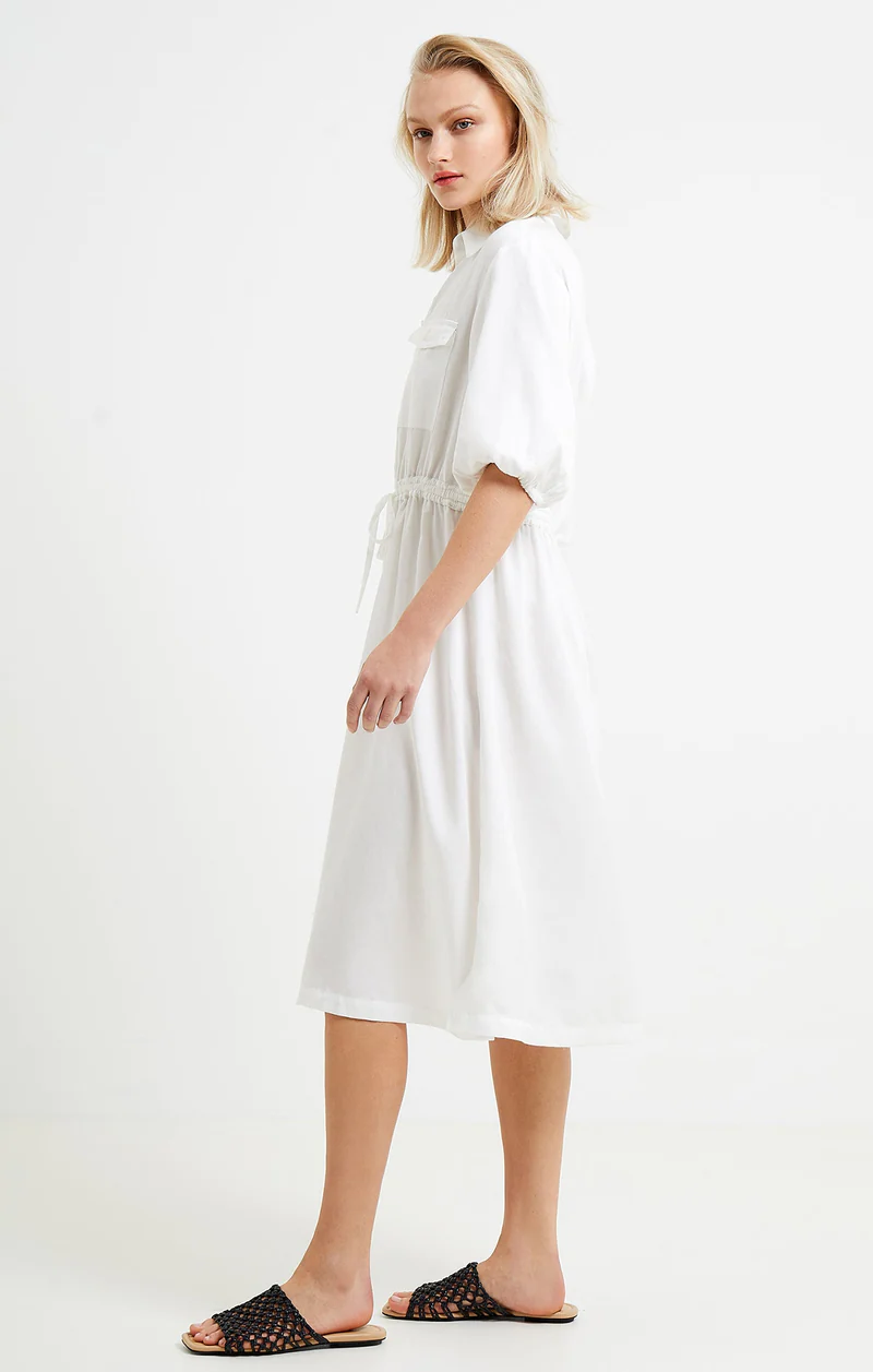 ELKIE TWILL DRESS LINEN WHITE FRENCH CONNECTION