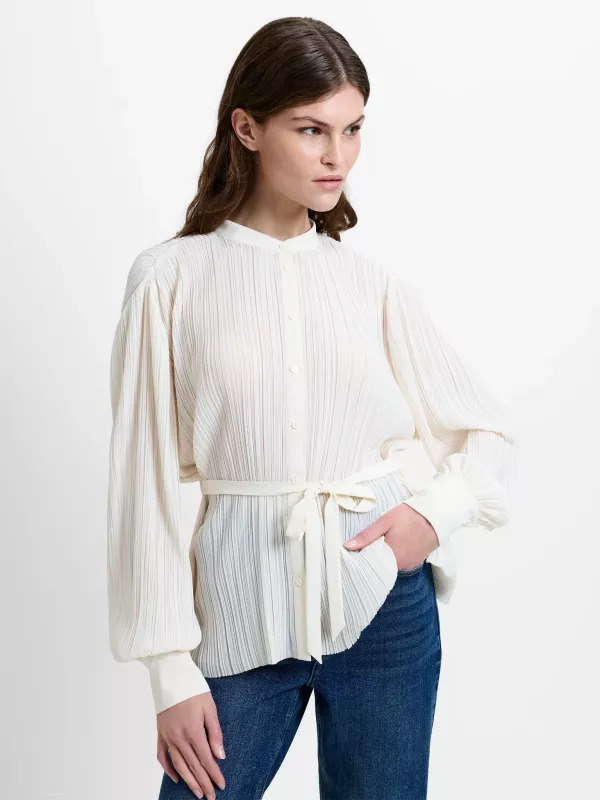 NOELLE PLISSE MILITARY BLOUSE PORCELAIN CREAM FRENCH CONNECTION